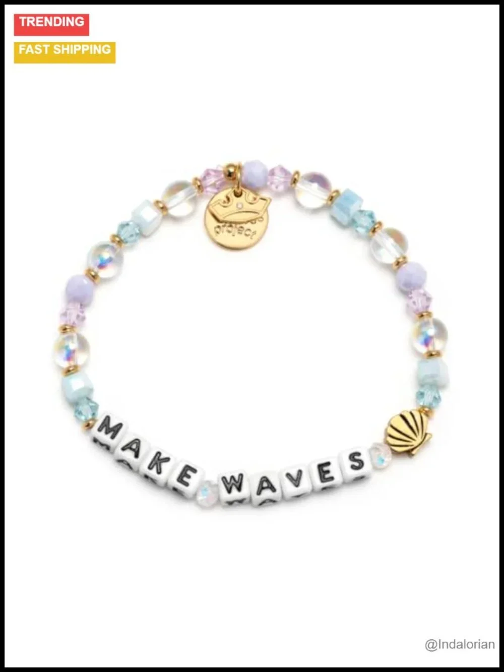 Ariel Little Mermaid Beaded Stretch Bracelet Gold Plated Brass